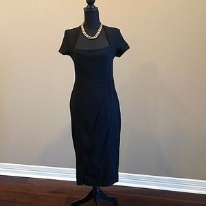 ASOS Black Square Neck Stretch Midi Pencil Dress